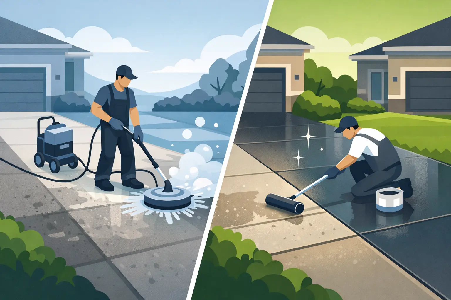 Concrete Cleaning vs Sealing: What Your Driveway Needs